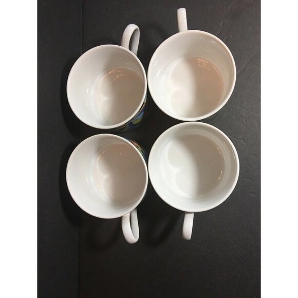 Set 4 Fantasia Cups Mosaic Stoneware PTS Int’l Interiors Teacup Blue Pink Floral - Picture 5 of 5